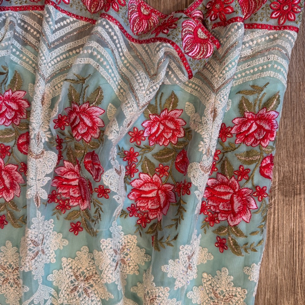 Soft Surroundings Aqua and Red Embroidered Maxi Skirt - Picture 5 of 7